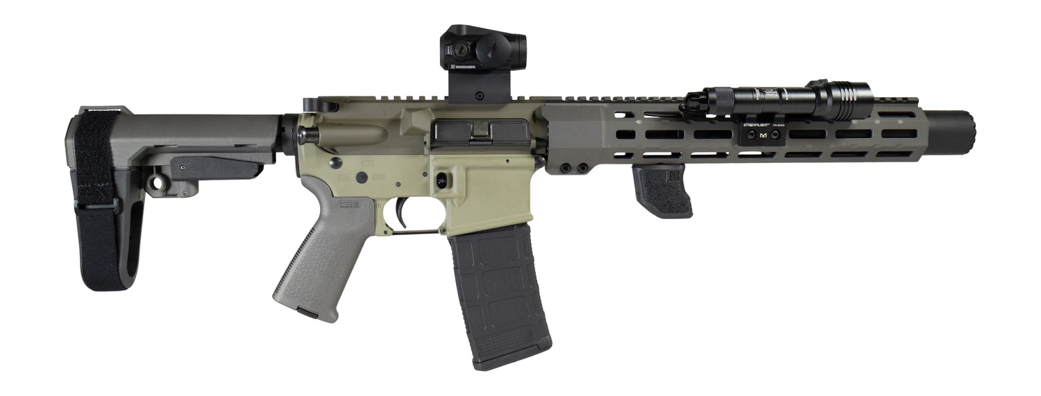 Shark Coast Tactical SCCSNKYSD300002 Sneeky Pete Deluxe 300 Blackout 30+1 7.50" Threaded Barrel, Aluminum Receiver w/Picatinny Rail, M-LOK Handguard, SB Tactical SBA3 Brace, Vortex Crossfire Red Dot, - Shark Coast Tactical